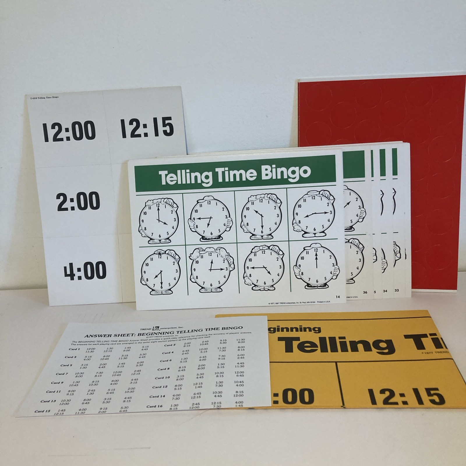 Vintage Trend Beginning Telling Time Bingo Complete – Active Learning -1977
