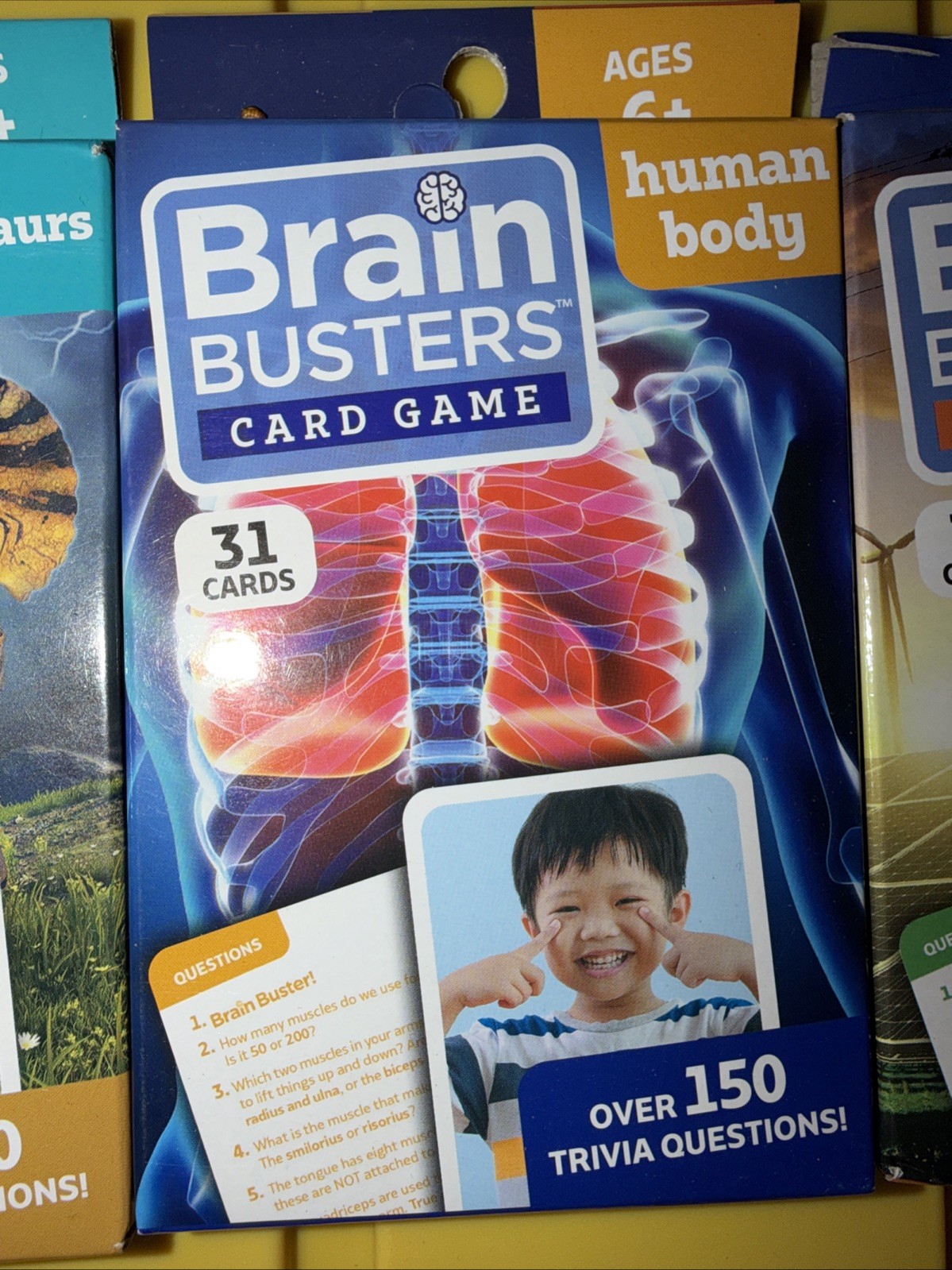 Brain Busters Card Game Set Of 3 Ages 6+ Dinosaurs, Human Body, Environment