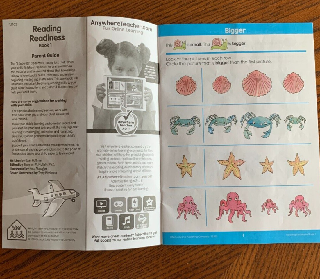 SCHOOL ZONE Reading Readiness Workbook **GRADES K-1 AGES 5-7***New/Free Ship