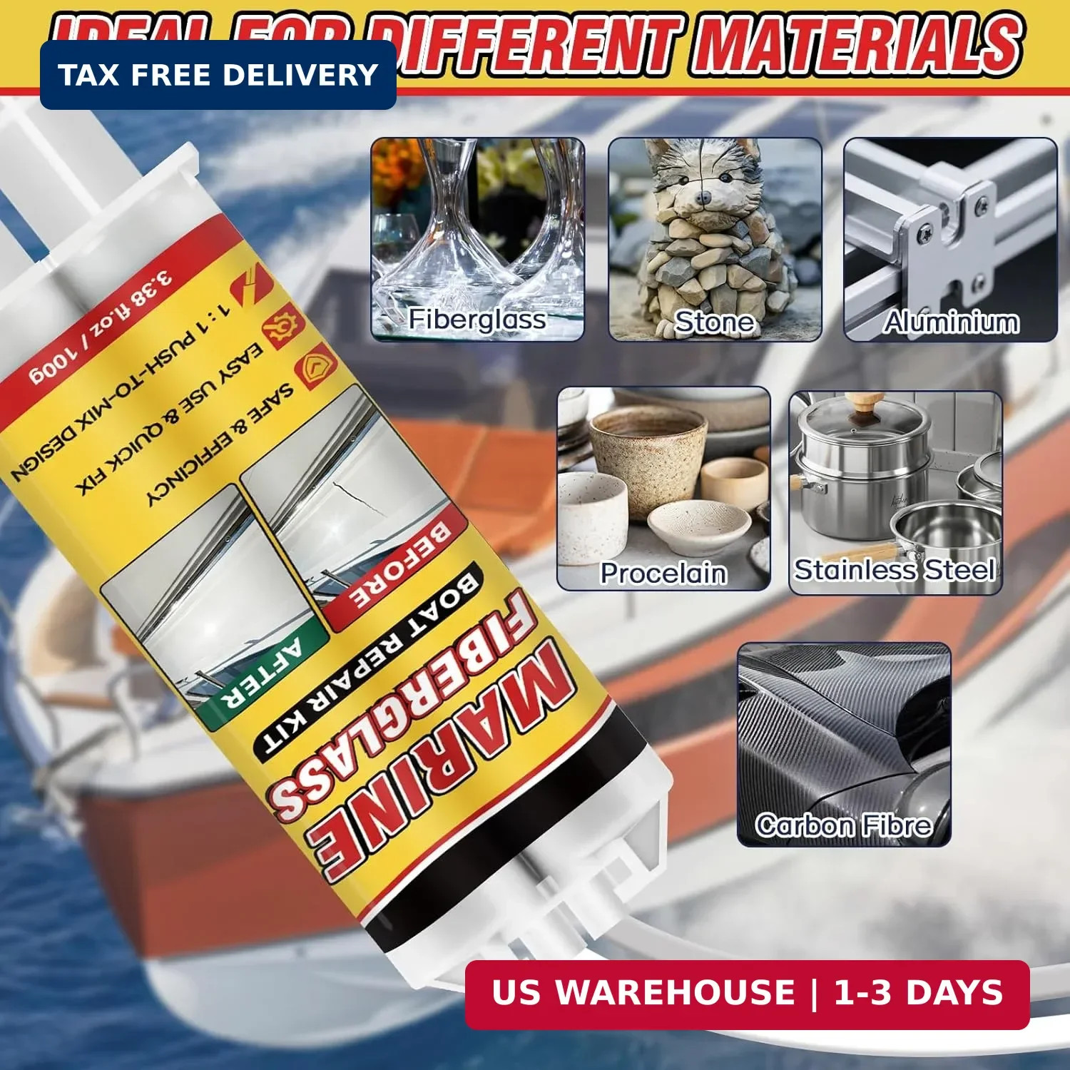 Marine Fiberglass Repair Kit for Boats, Gelcoat Repair Kit for Boats with Waterp