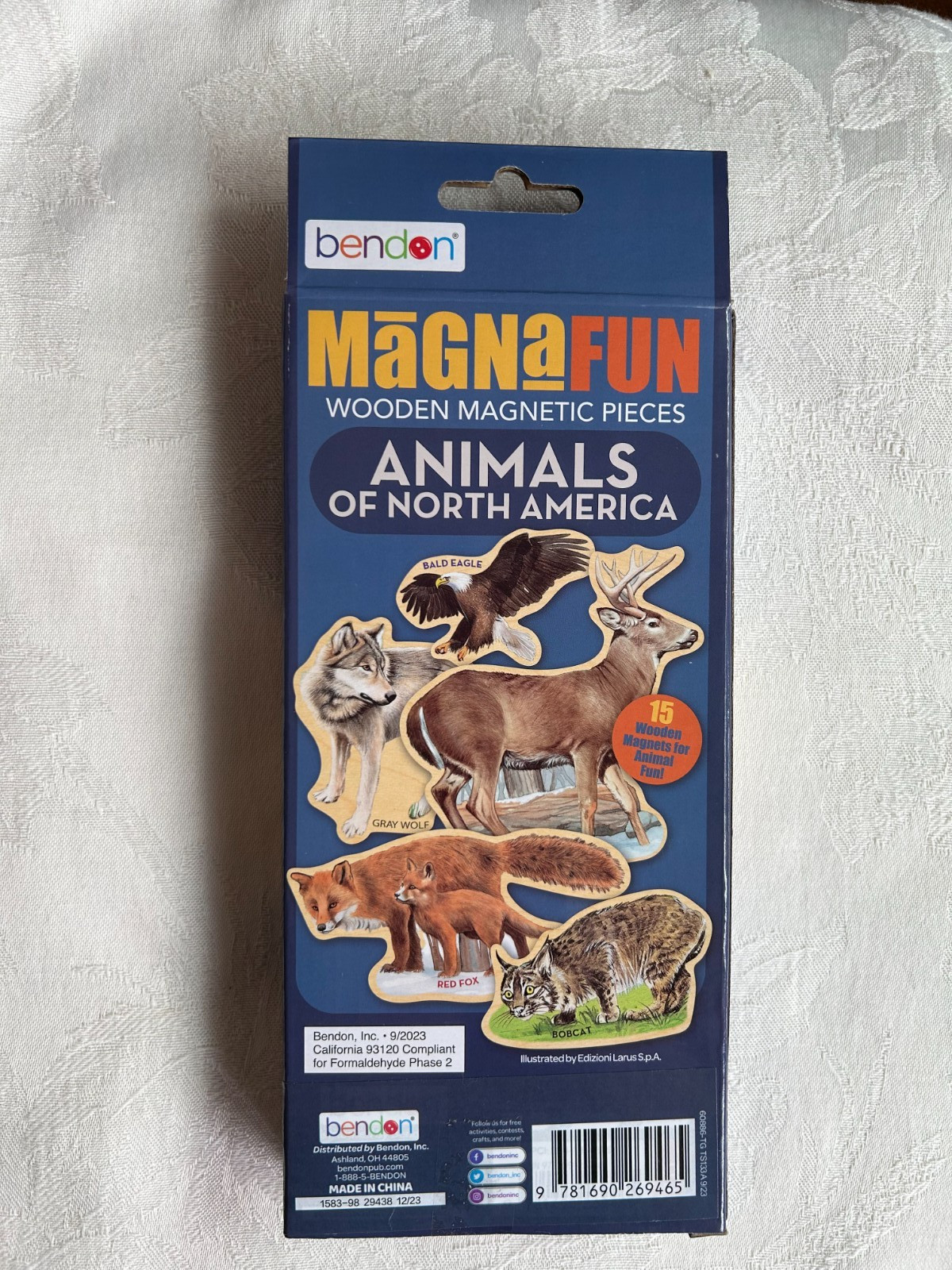 BRAND NEW-Bendon Magna Fun WOODEN Magnetic ANIMALS of North America 15 pack