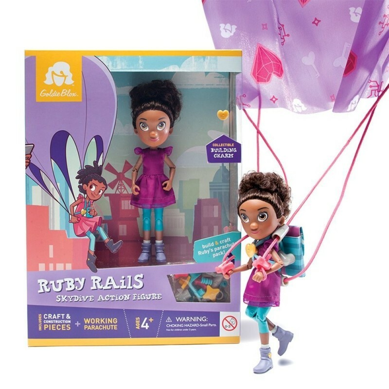 GoldieBlox Ruby Rails Skydive Action Figure with Parachute NEW