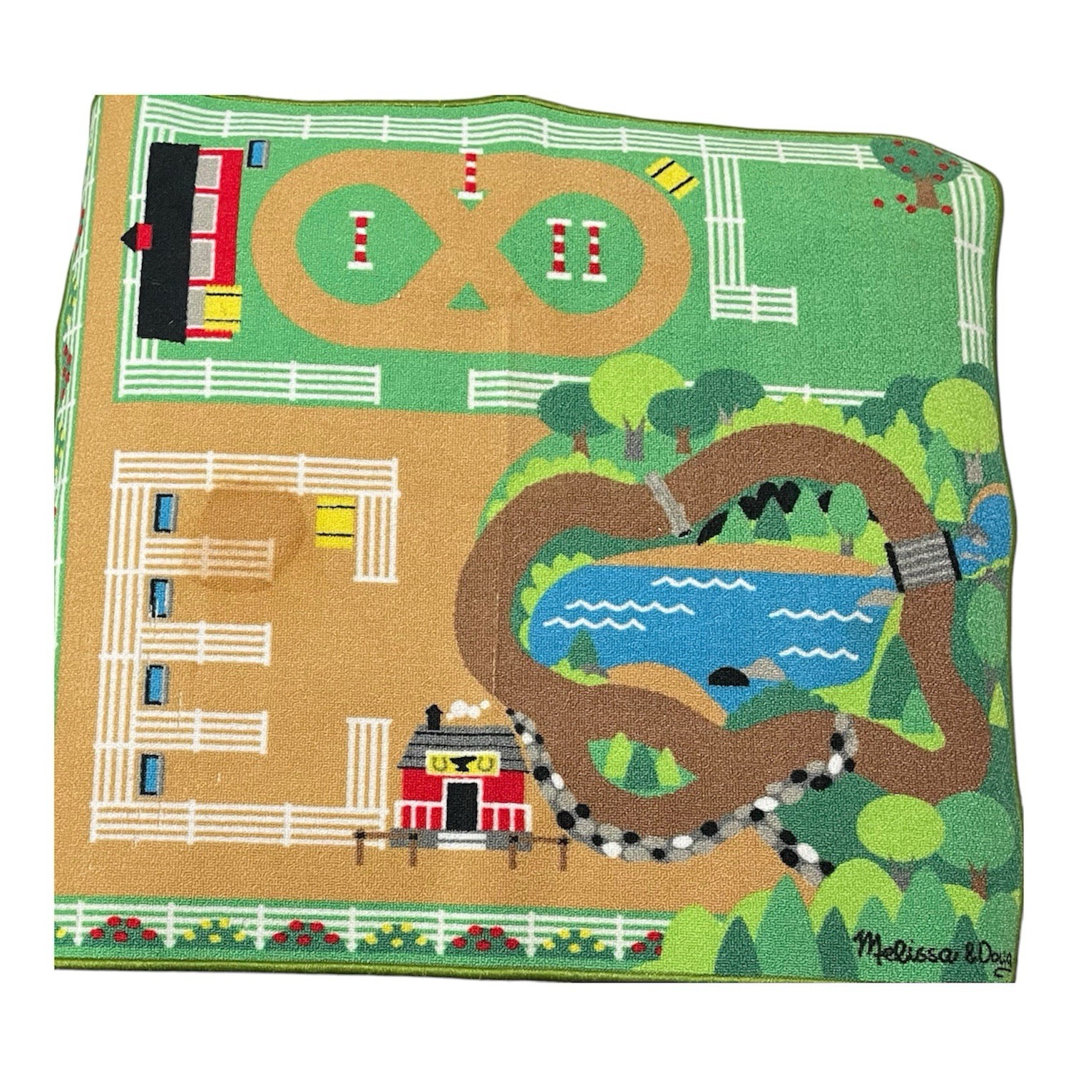 Melissa & Doug Round the Barnyard Children’s Playmat Farm Rug Barn 40″ x 34″