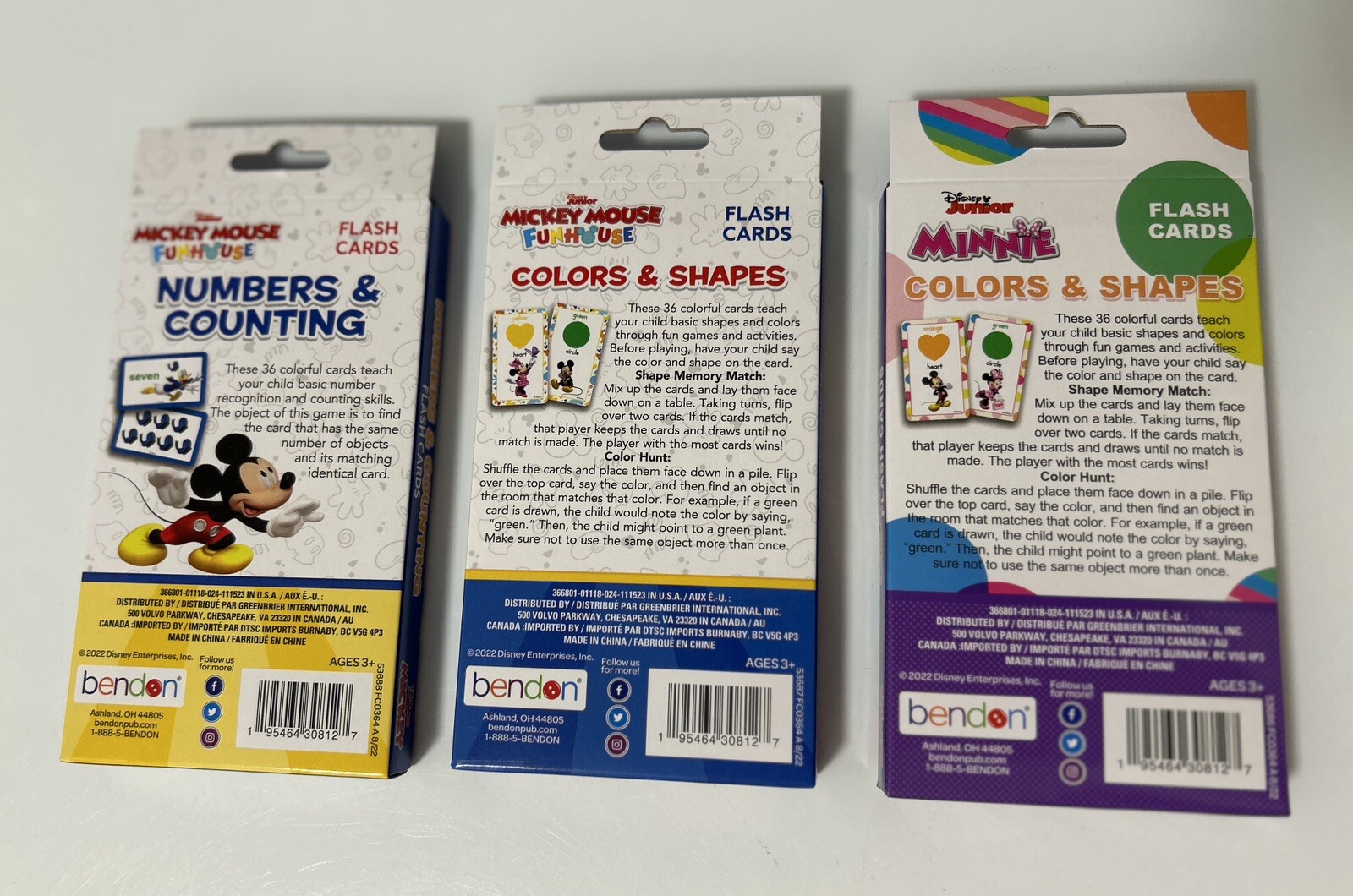 Disney Mickey and Minnie Mouse Lot of 3 Learning Numbers and Colors Flash Cards
