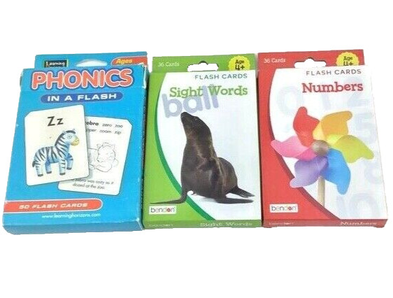 Lot of 3 Flash Card Packs: Numbers, Sight Words & Phonics (SEALED) ~ FREE!