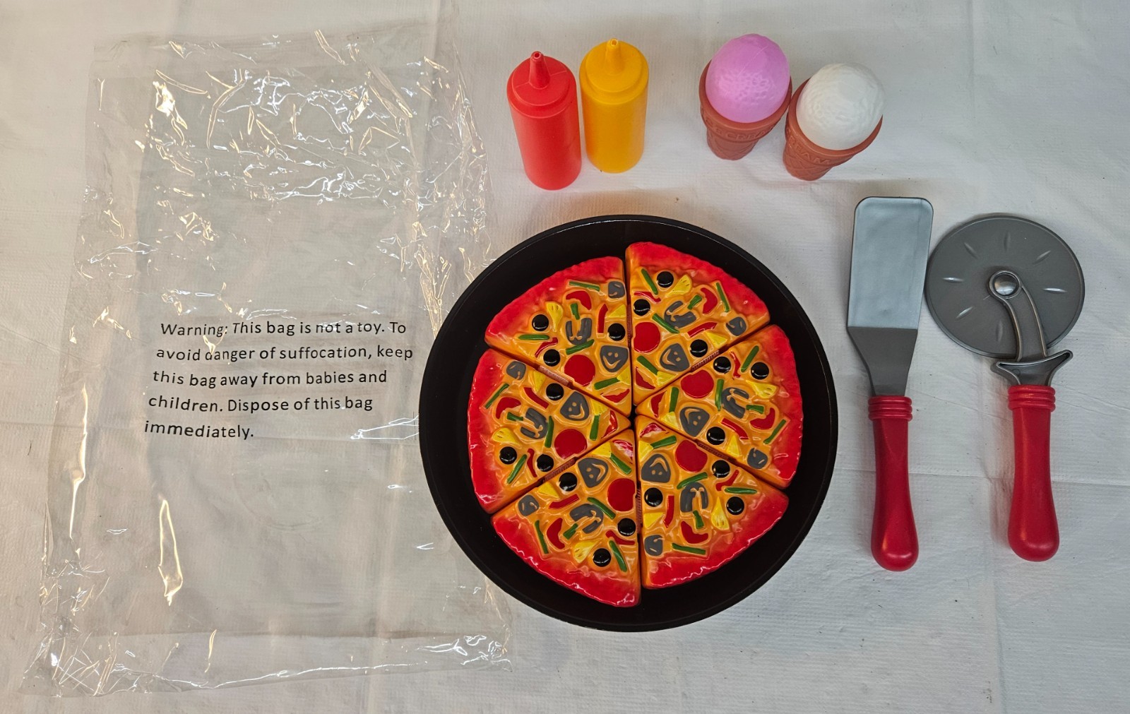LTD Commodities 210-6290 PIZZA Pretend Play Toys w Utensils, Ice Cream, Ket/Must