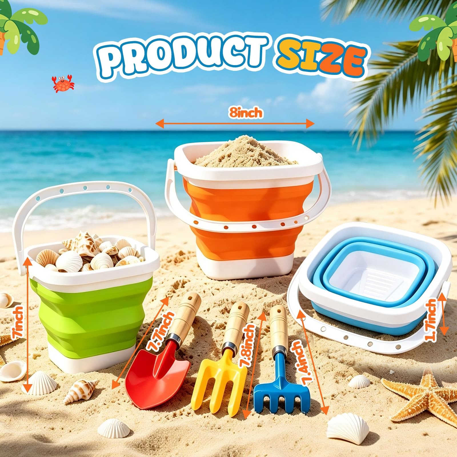 Gardening Tools Set Foldable Beach Bucket with Square (2.5L), Yellow