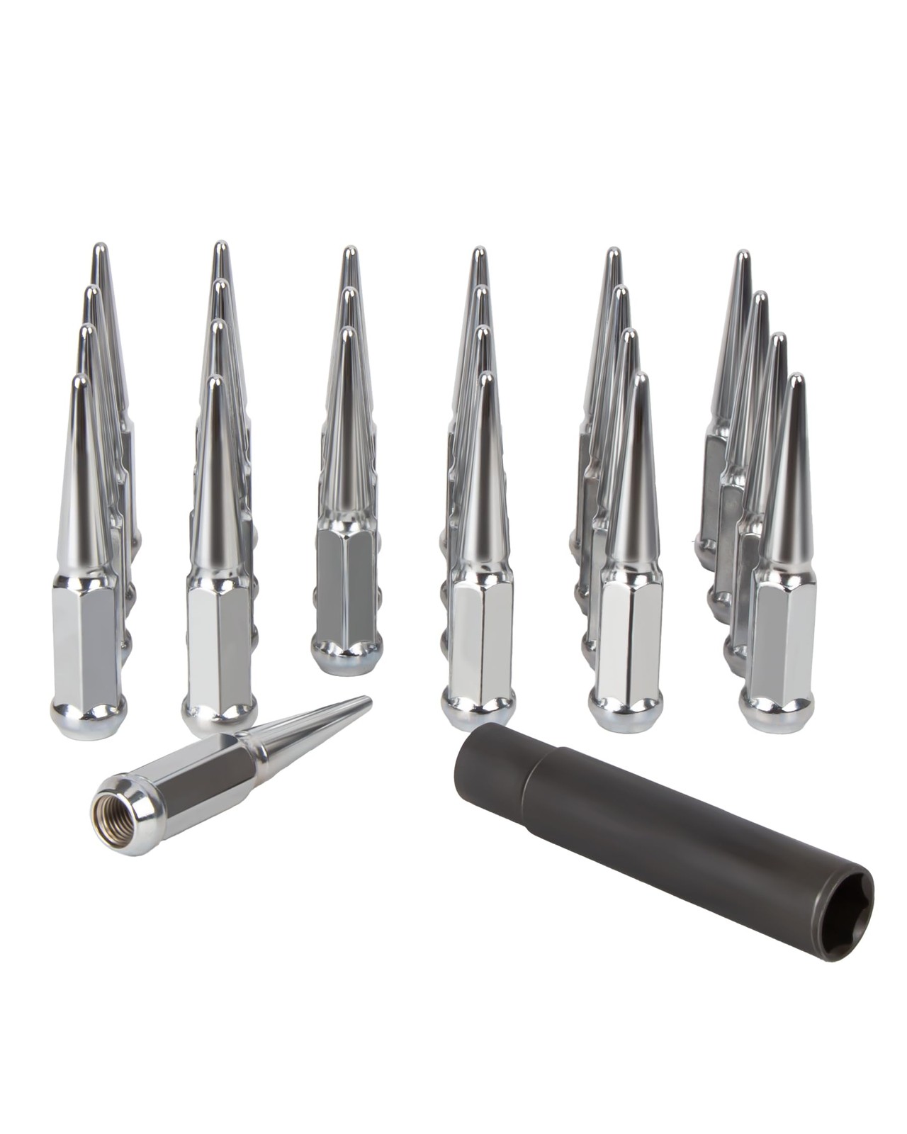 M14x1.5 Spike Lug Nuts Chevy Silverado 6 Lug 24pcs 4.4″ Tall Chrome Spiked Lug