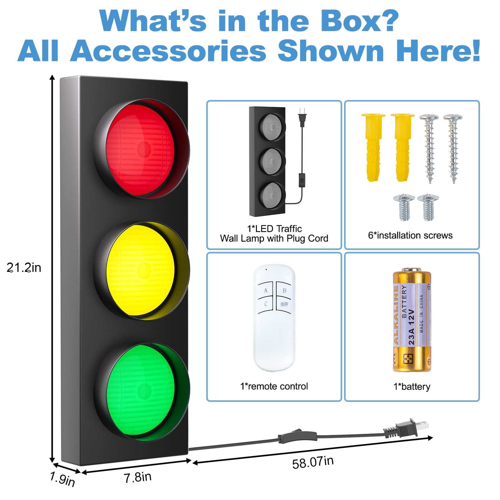 Traffic Light Lamp Decor on Wall: Remote Control LED with Easy Installation -…