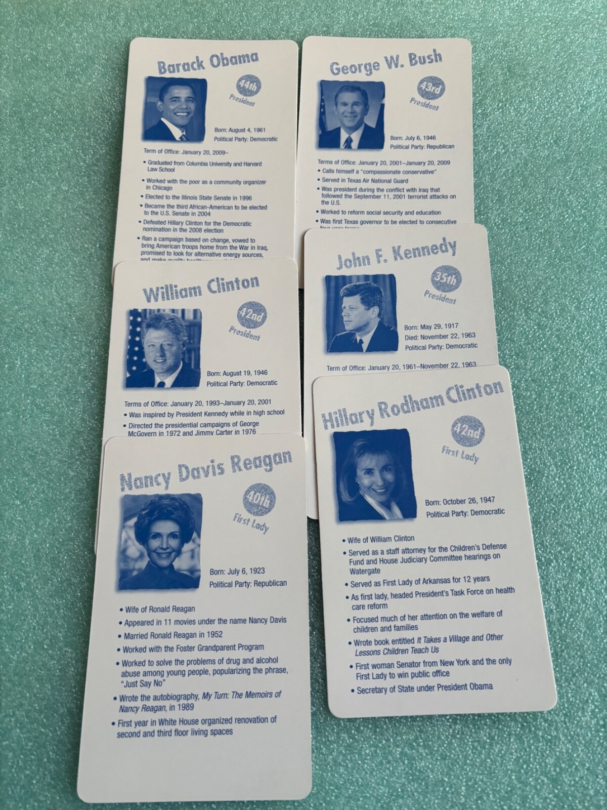 U.S. PRESIDENTS POCKET EDUCATIONAL FLASH CARDS~ OBAMA CLINTON BUSH HILIARY
