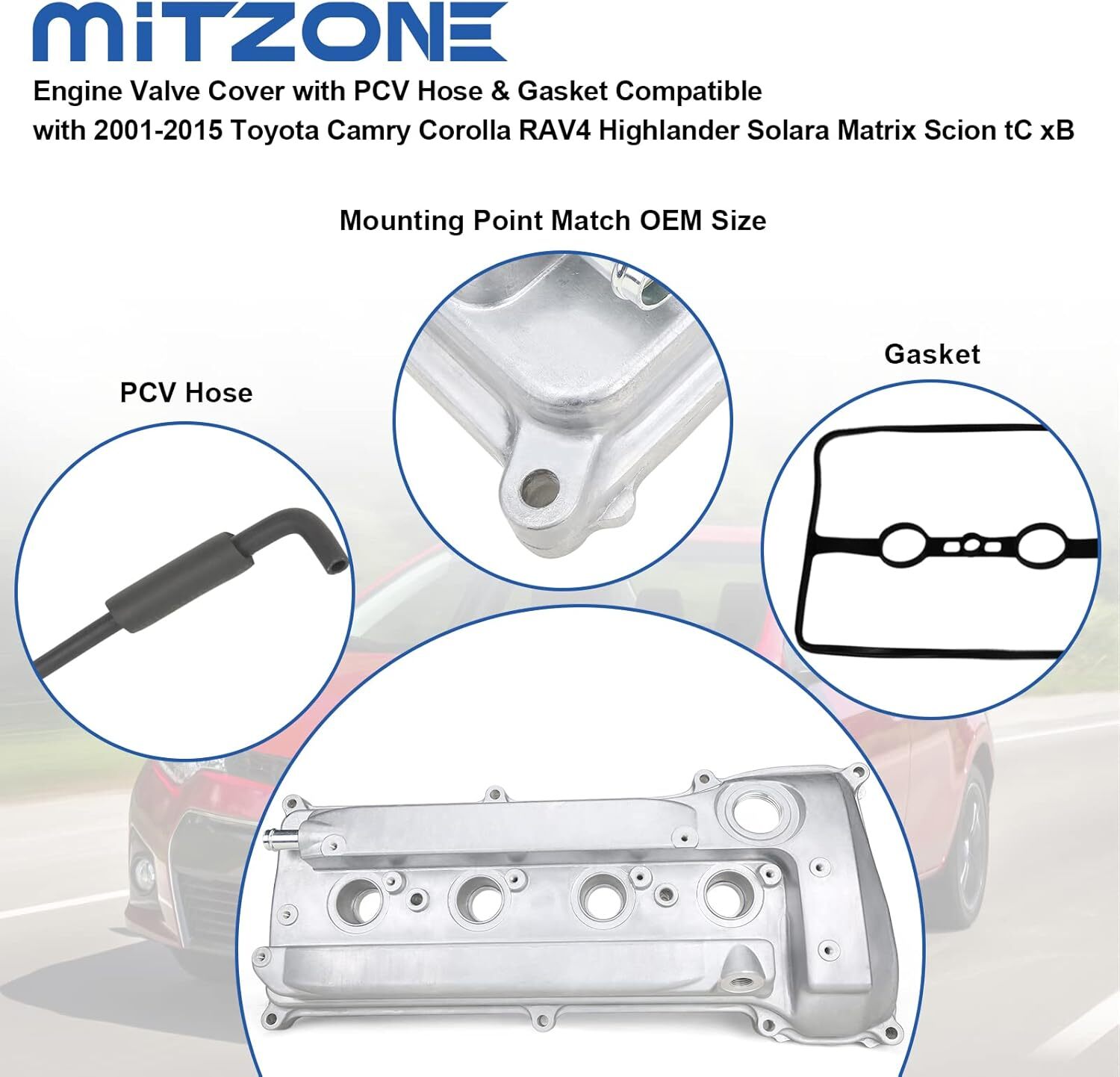 White(Upgrade Aluminum) MITZONE Engine Valve Cover with PCV Hose & Gasket