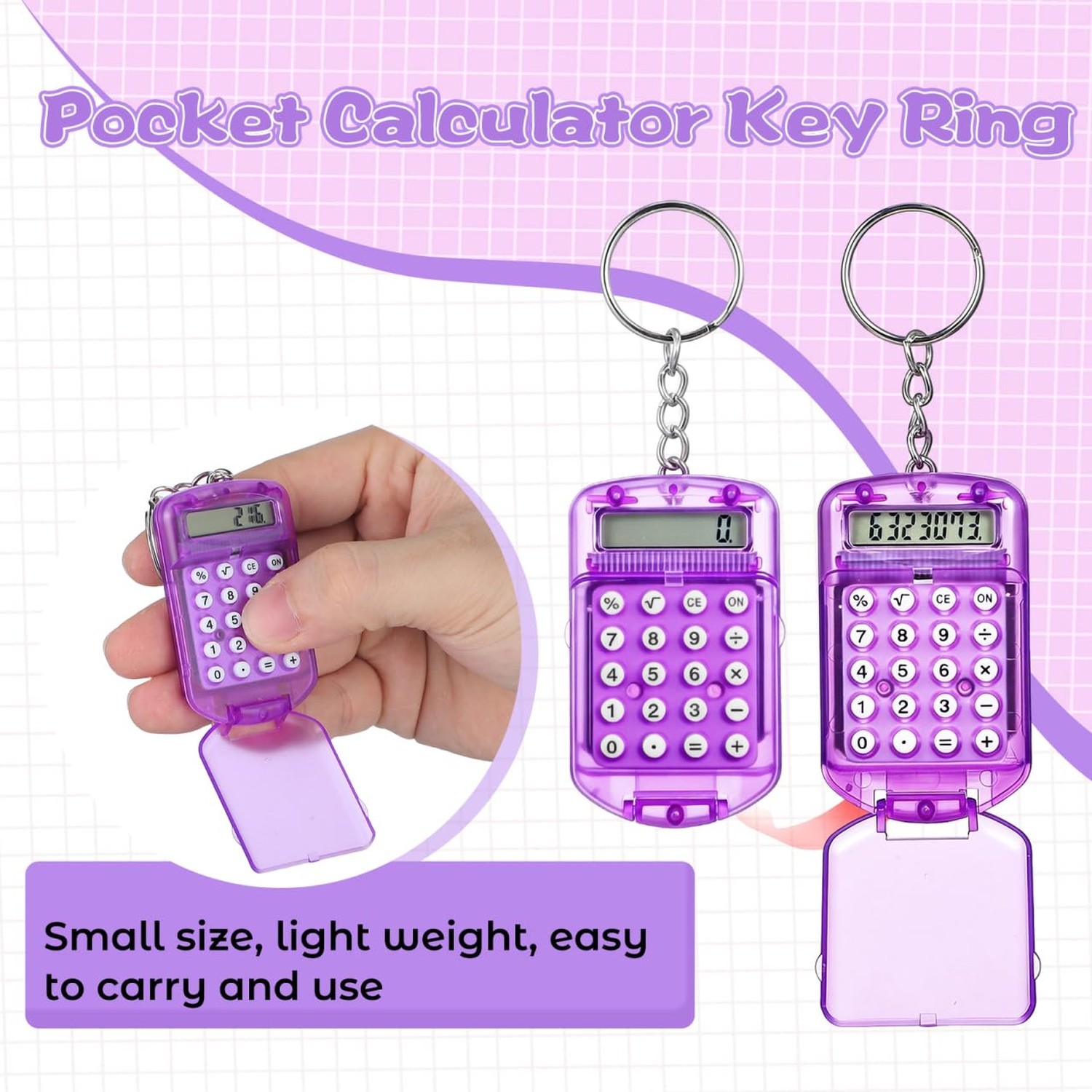 NUOBESTY 3Pcs Mini Calculator Keychain, Tiny Pocket Calculator with Key Ring …