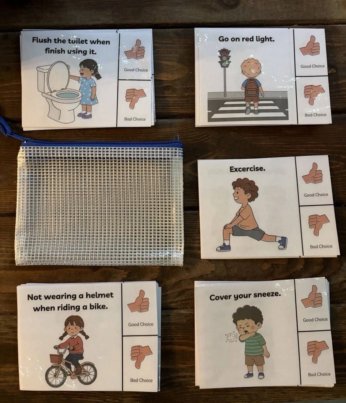 Pouch of 40 Good Choice/Bad Choice Flash Cards Special Education Autism