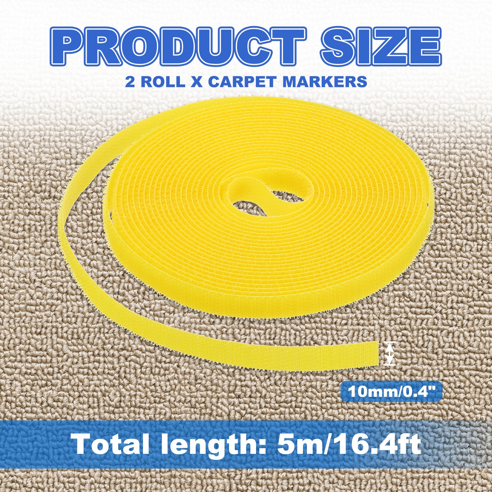 2pcs Carpet Marker Strips 0.4 Inch x 16.4 Ft, Floor Markers Nylon Strip, Yellow