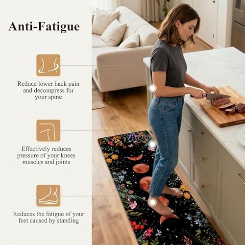 Kitchen Rug Mats for Floor Anti Fatigue Floral Boho Moon Kitchen Rugs Sets of 2