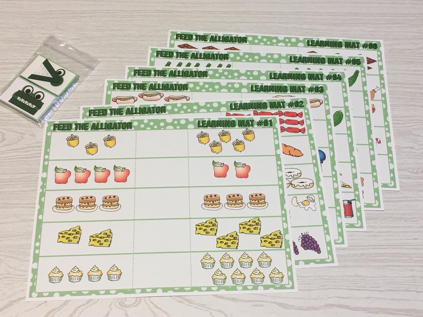 Feed The Alligator- Set of 6 Learning Mats /35 Cards – Laminated Activity