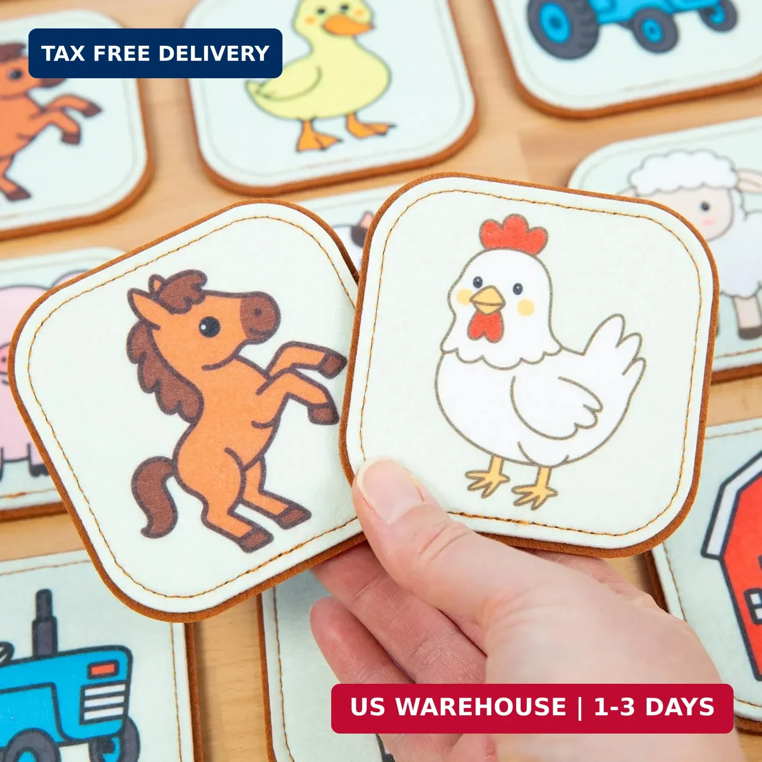 Felt Farm Matching Game for Toddlers – Farm Animal Memory Game & Flash Cards – S