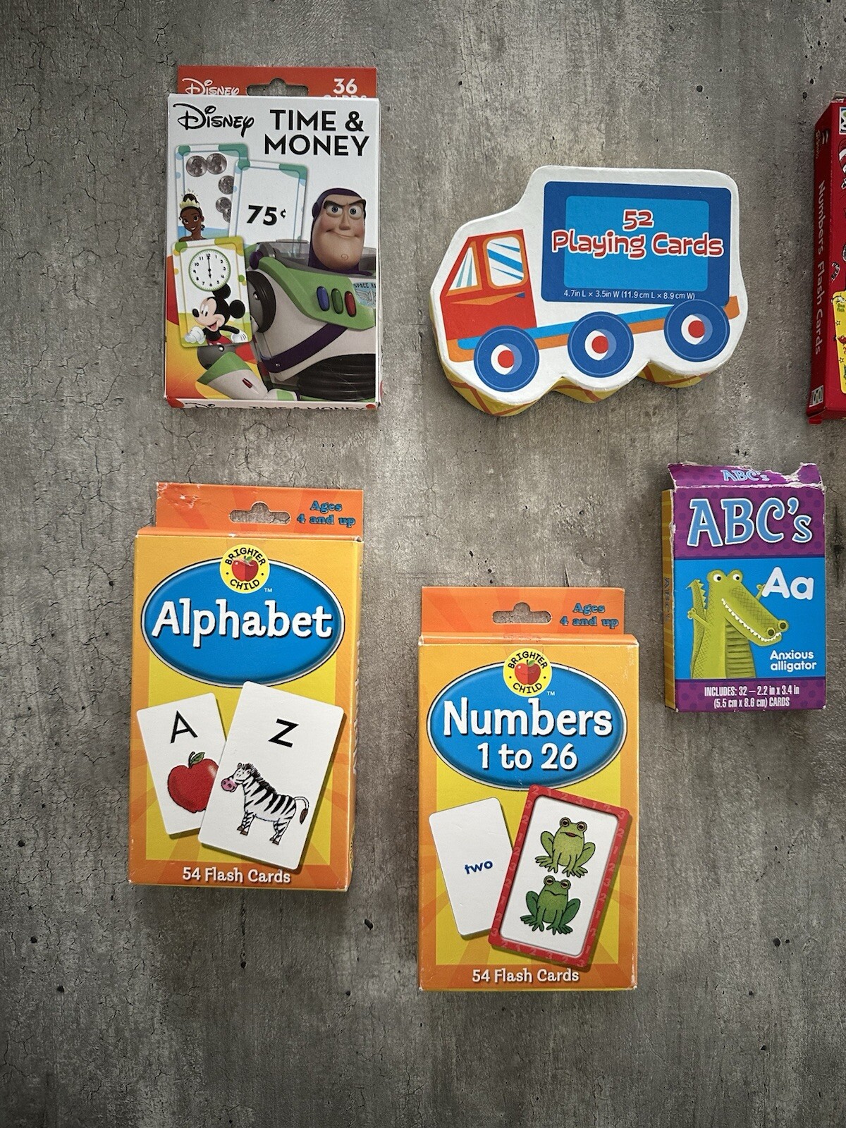 Kids Learning Flash Cards Lot First Words, Alphabet, Time & Money Playing Cards