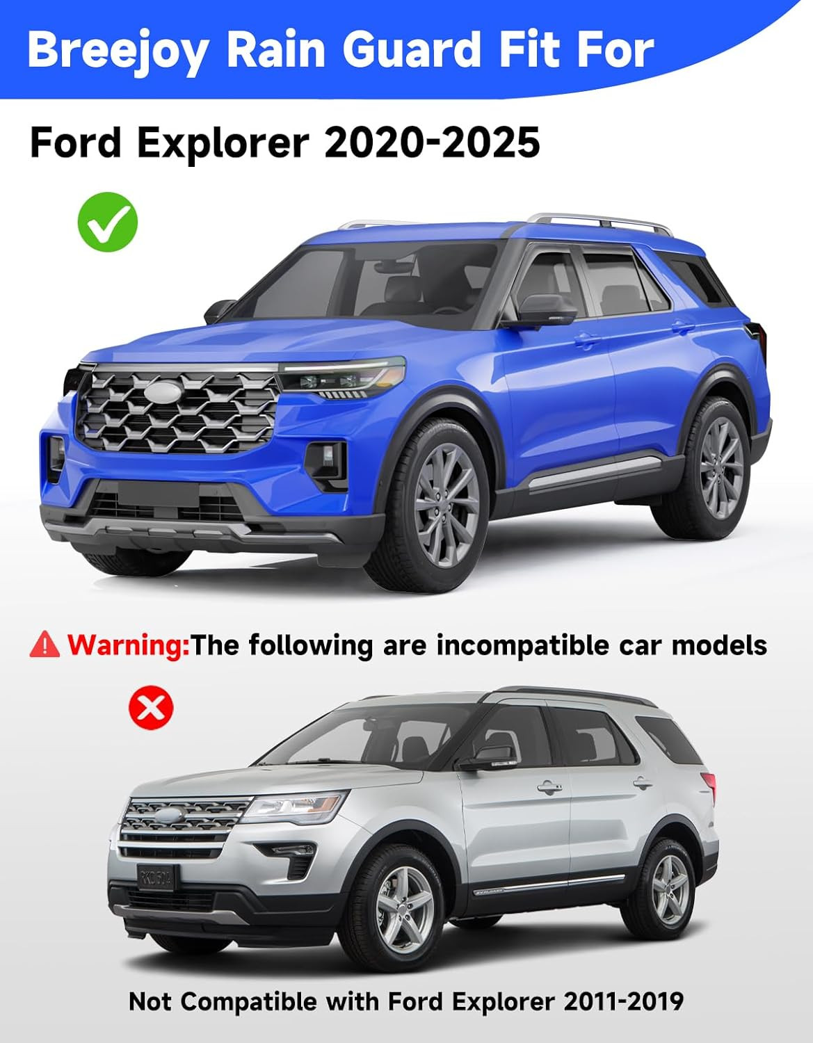 In-Channel Window Rain Guards Fit for Ford Explorer 2020 2021 2022 2023 2024 202