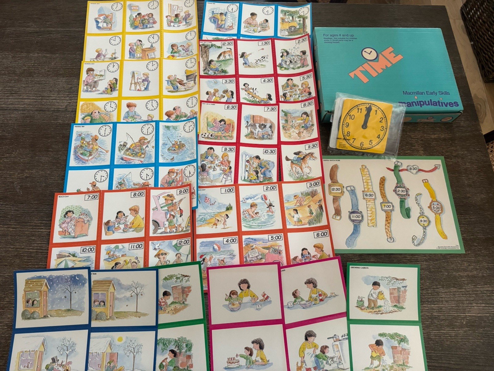 Macmillan Early Skills TIME manipulative SET Telling Time Cards & Clocks 90s