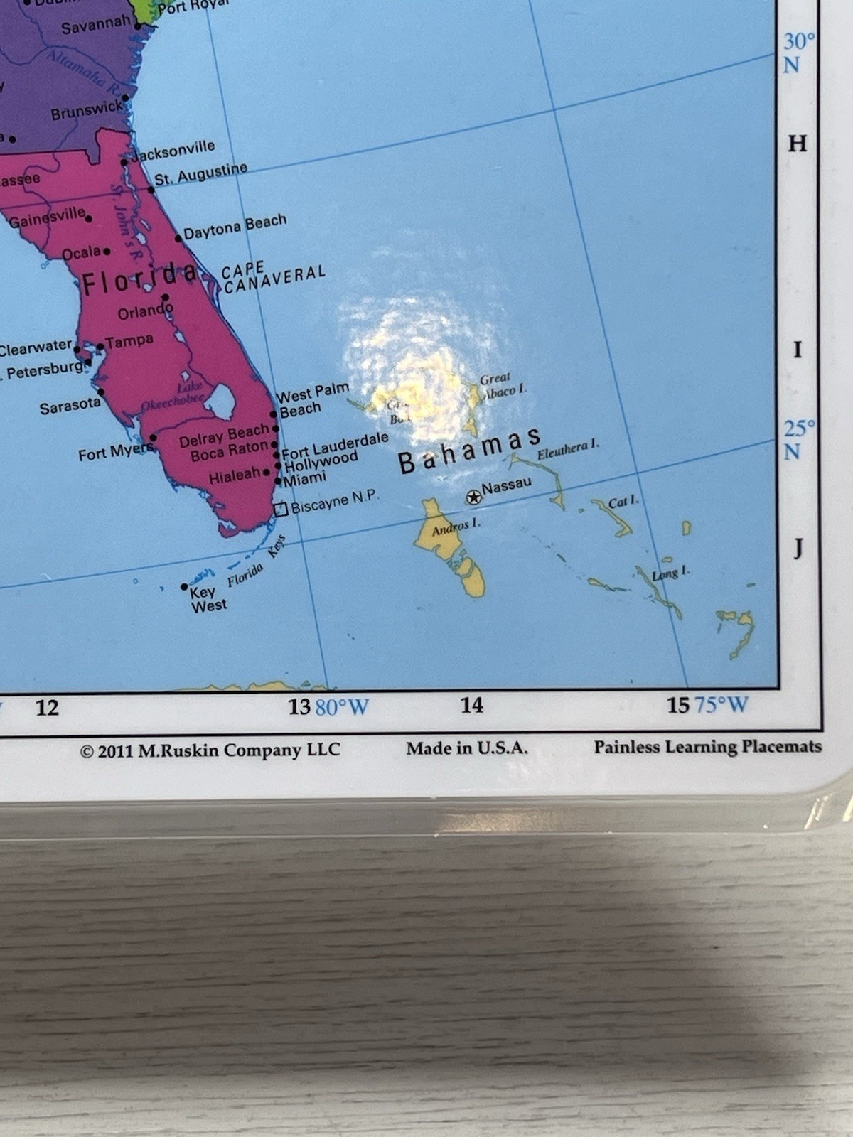 Painless Learning Placemat USA Map Laminated Dry Erase Back 17.5”x 12” NOS