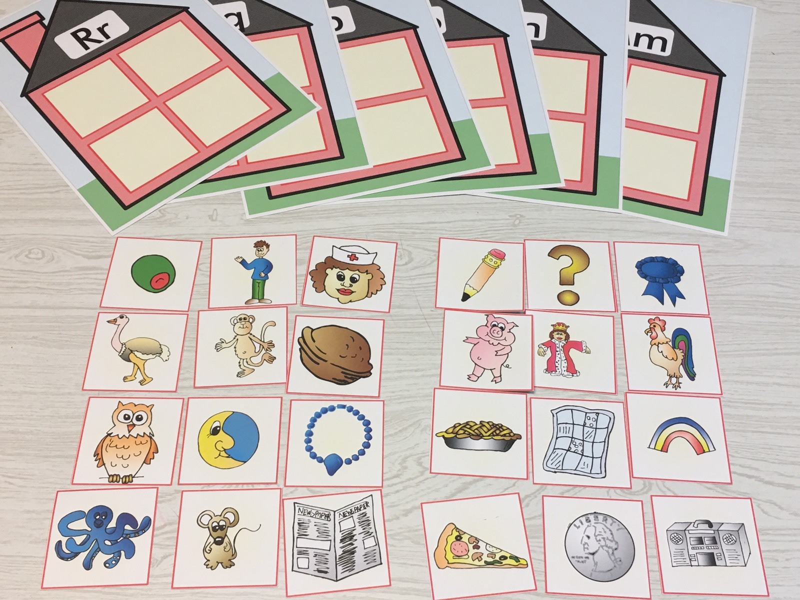 Alphabet House Game – Beginning Sounds – Learning Center M, N, O, P, Q & R