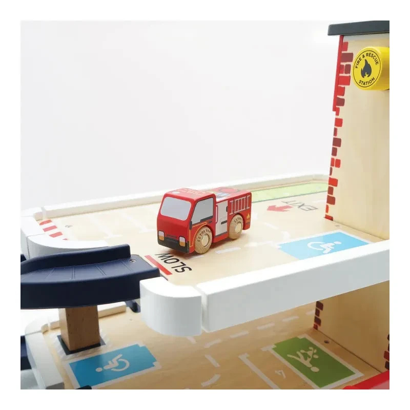 Le Toy Van Fire & Rescue Garage Set Wooden Toy Fire Engine Helicopter 15.7″