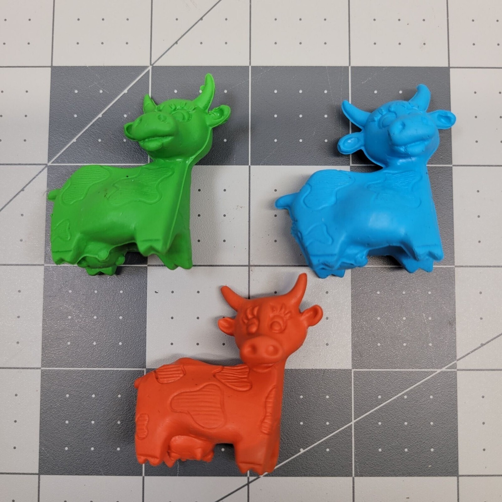 3 Diener Colorful Cow Shaped Erasers Farm Animal Mini Figure Collectable Vtg