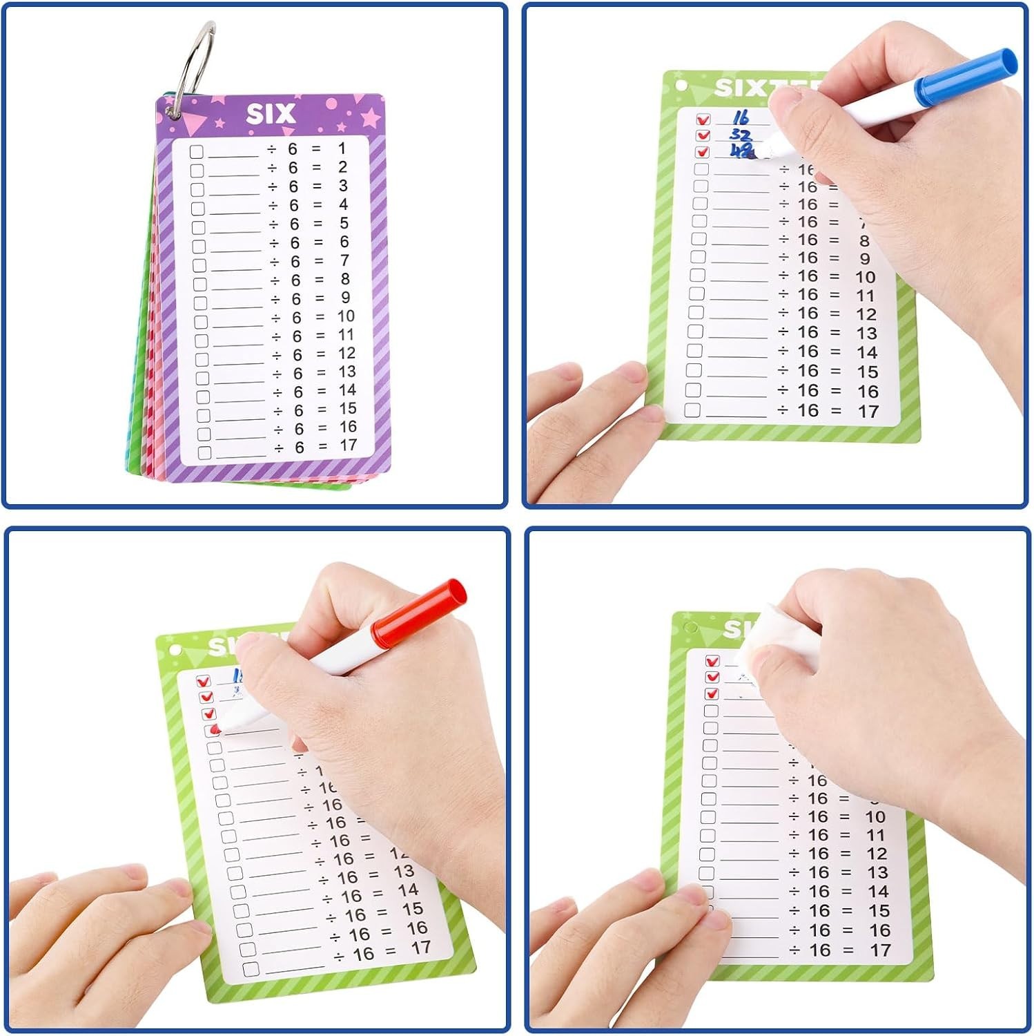 17 Pcs Division Flash Cards for Kids, Fun Math Learning Tool for Grades 1-4