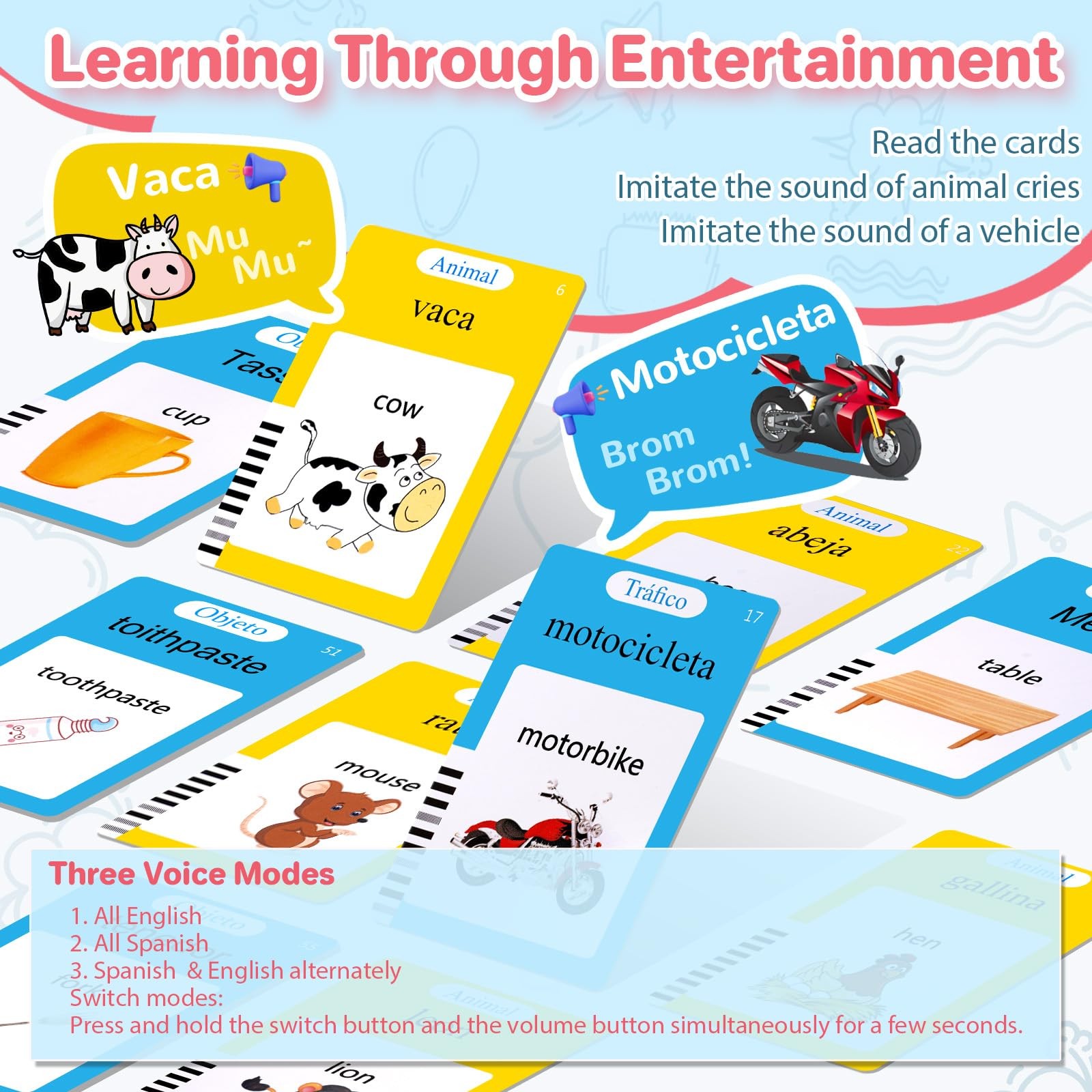 Spanish & English Talking Flash Cards for Toddler Bilingual Flash Cards Learning