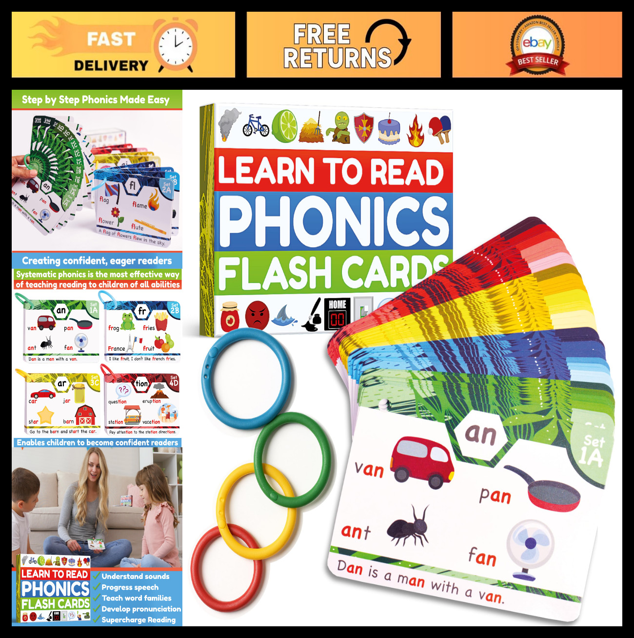 Phonics Flash Cards for Kids Ages 4-8 – Learn to Read in 20 Stages, Kindergarten