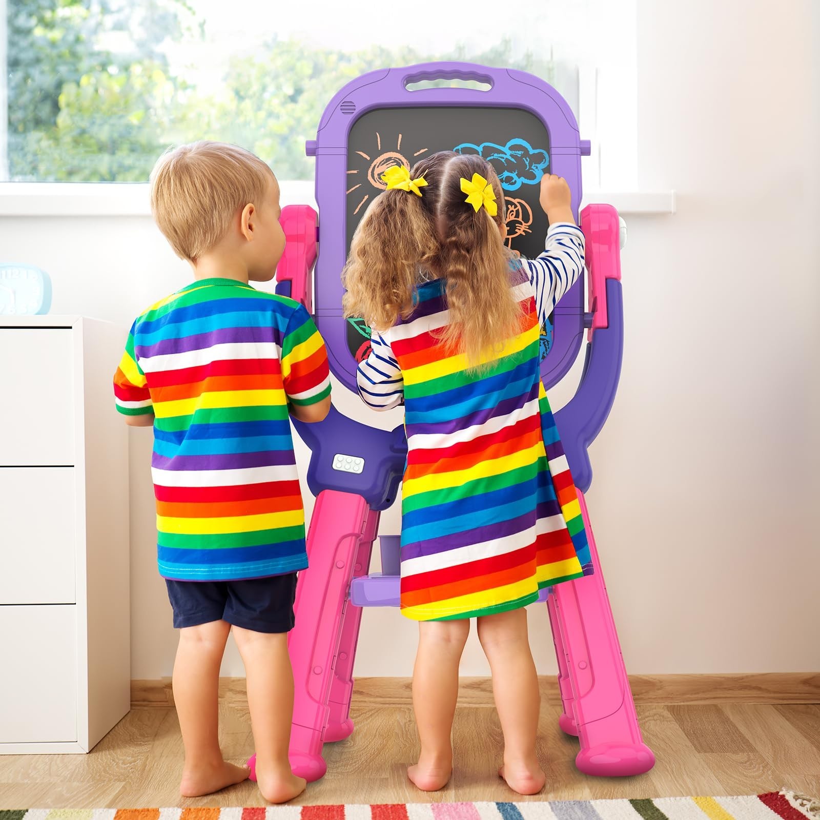 Easel for Kids, Toddler Art Easel Adjustable Standing, Magnetic Double Sided …