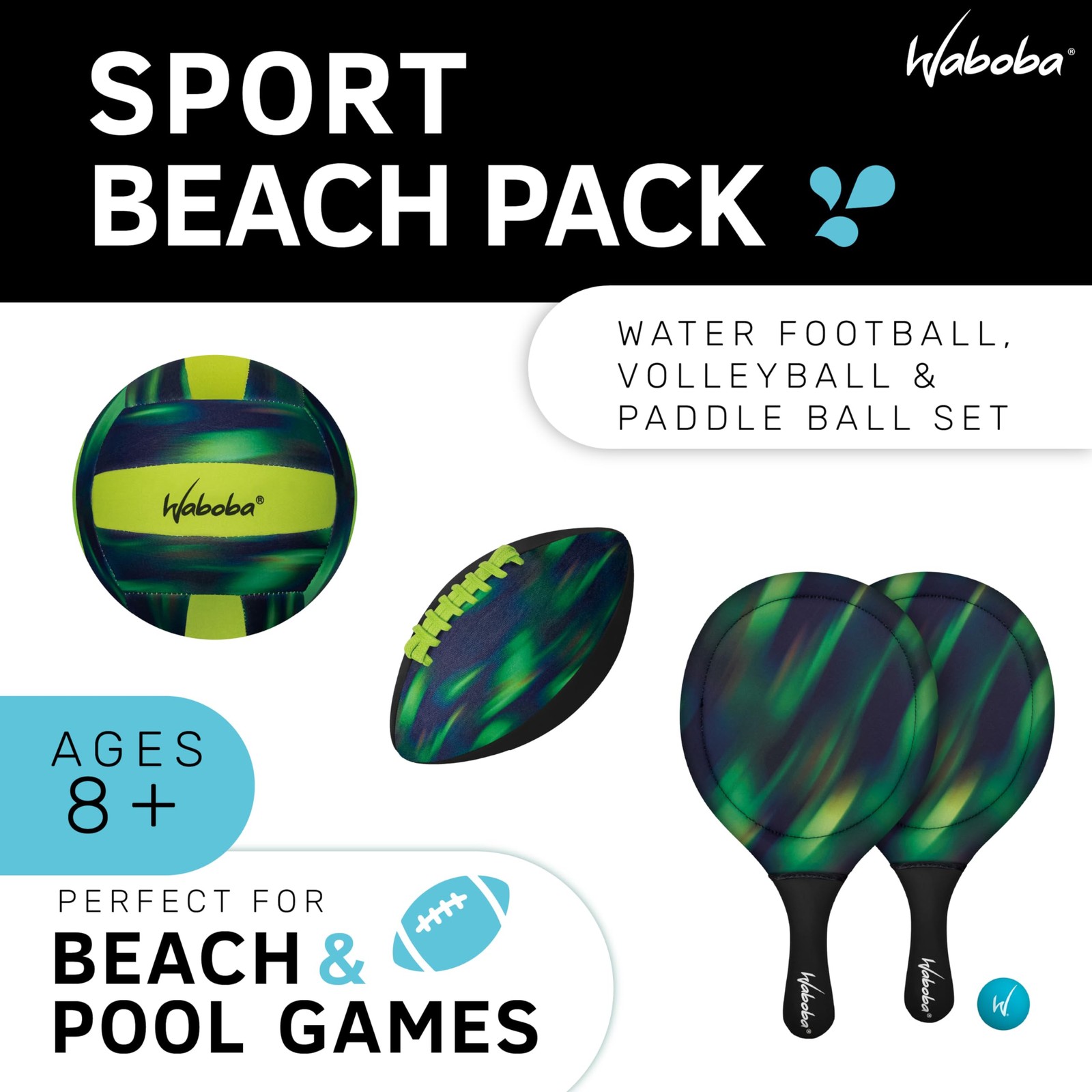 Waboba Sport Beach Pack – Includes 9 Inch Water Football, Medium, Green