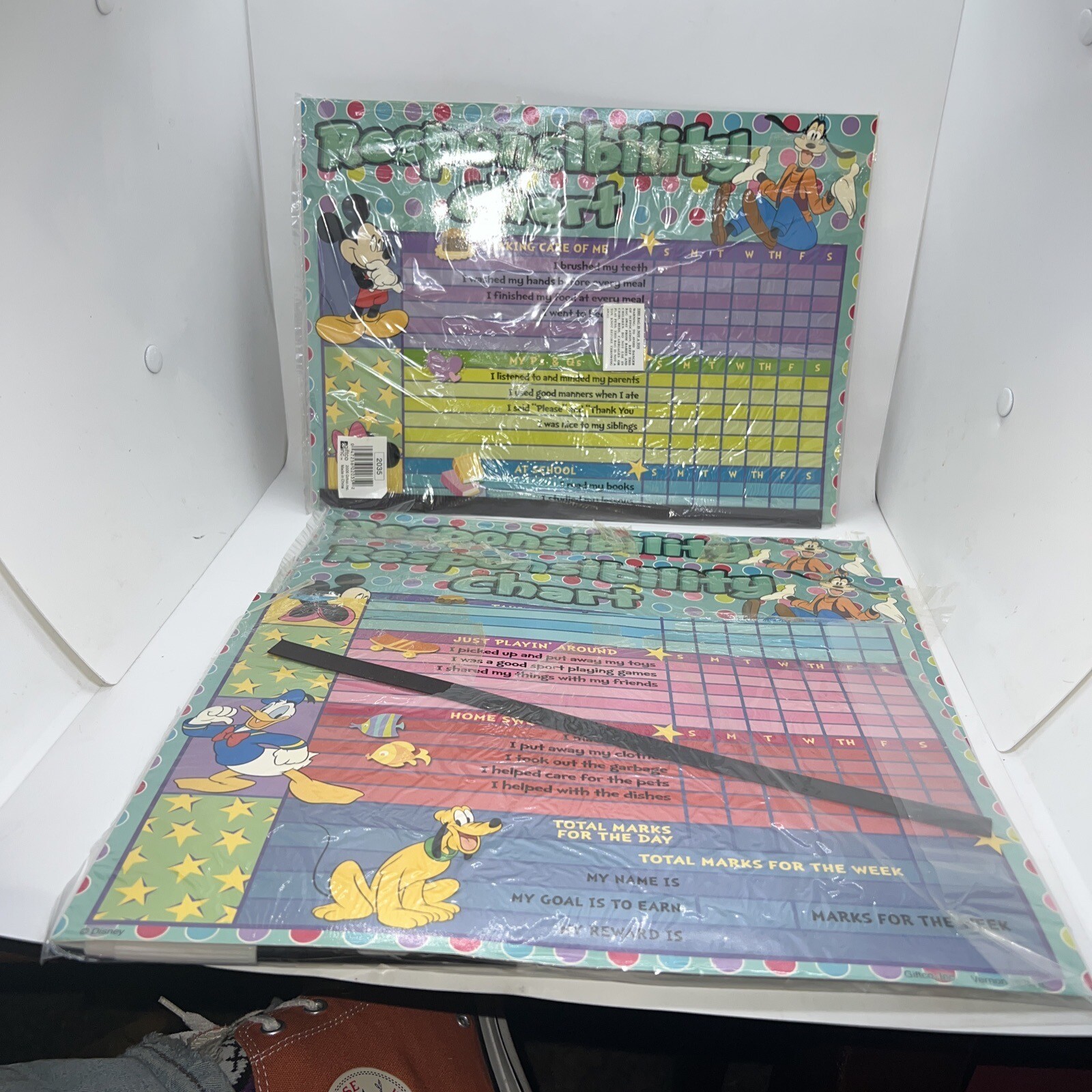 Disney Mickey Minnie Mouse Pluto Responsibility Chore Chart Dry Erase Lot X4