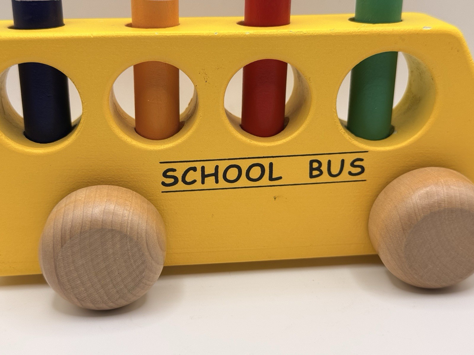 The Original Toy Company Solid Hardwood Pop-Up School Bus Toy w/Peg Kids 425527