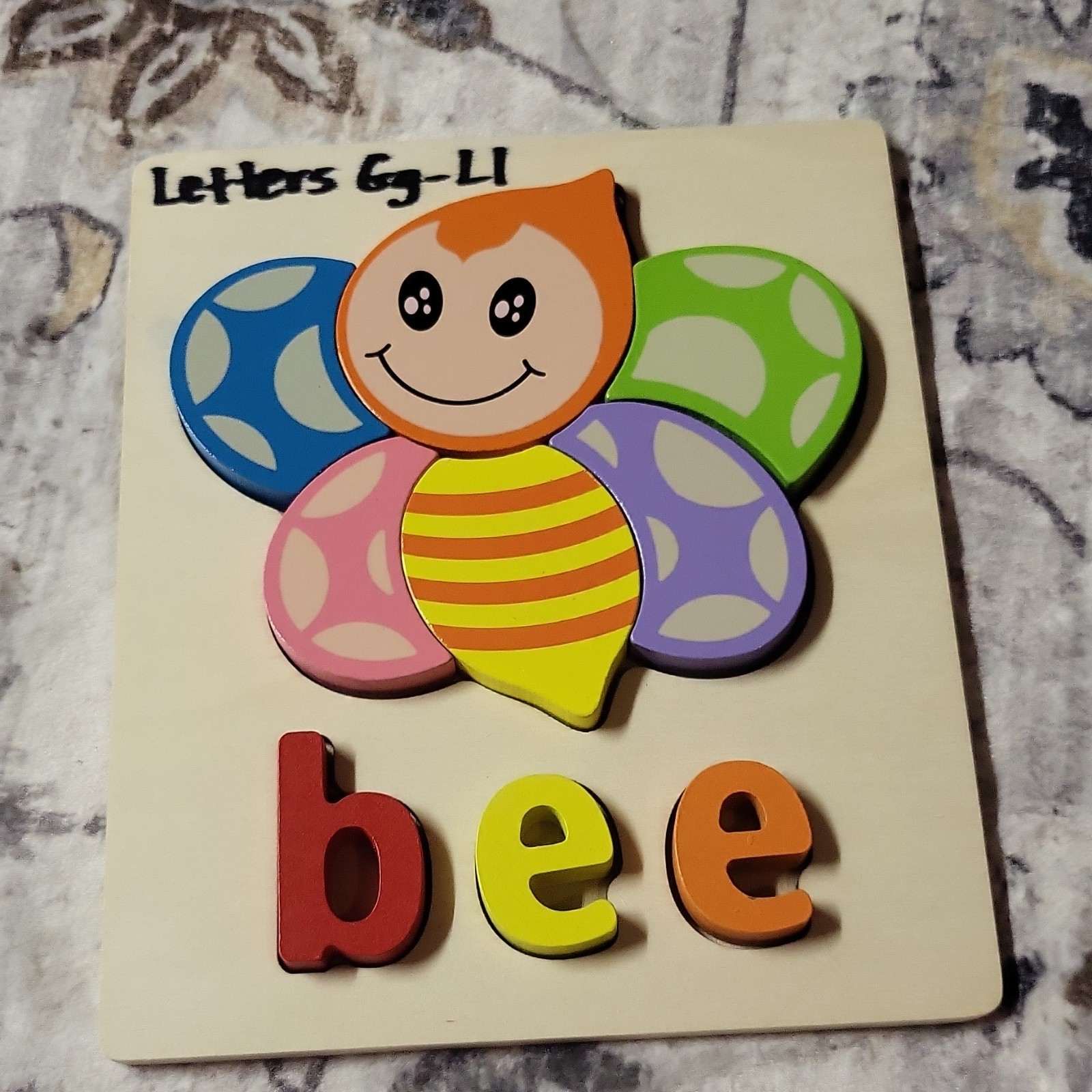 Wooden Alphabet Letter Puzzle Board Letters Gg-Ll Bee, Ages 3-7