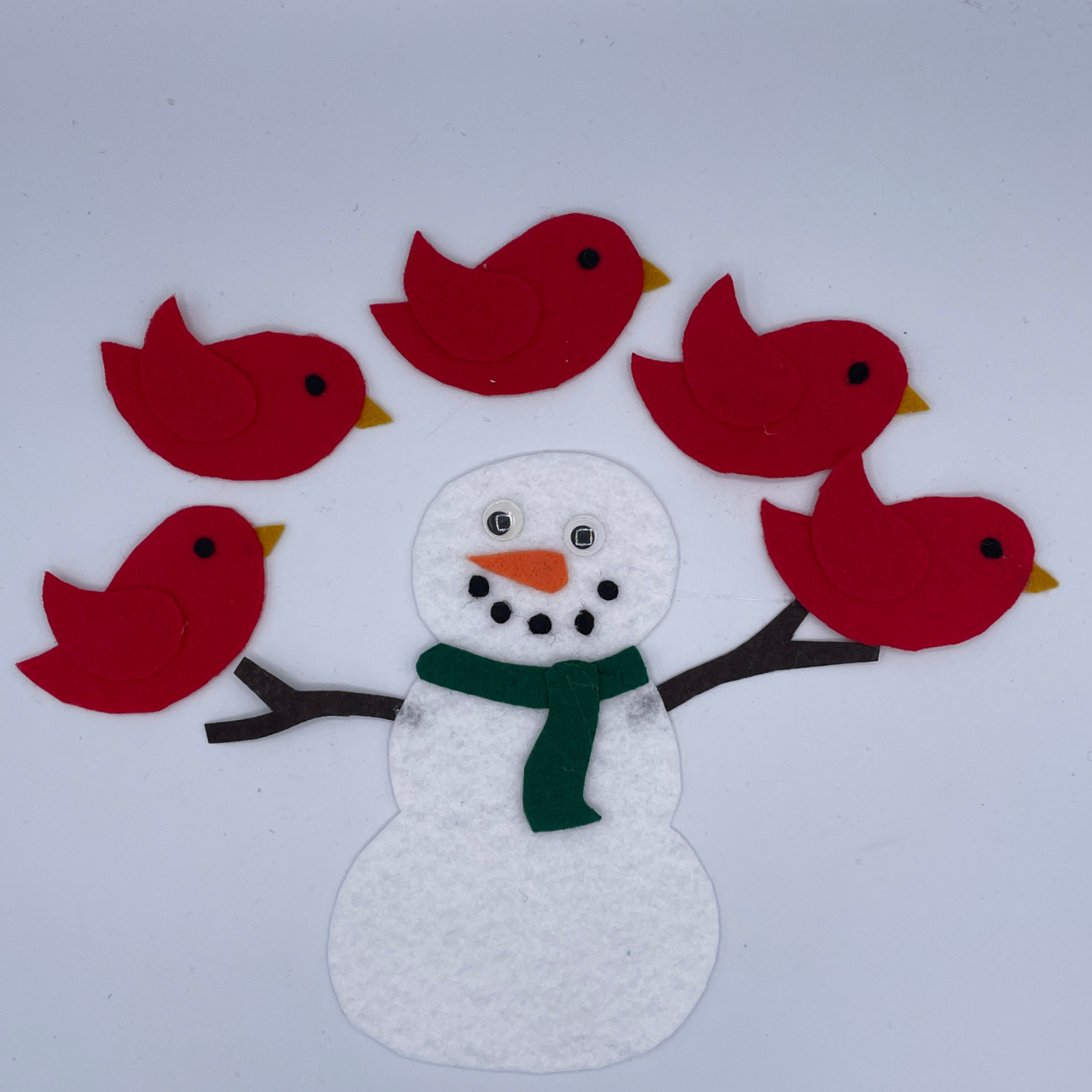5 Sparkling Red Birds Felt Set – Celebrate Winter, Counting, and Rhyming Fun!
