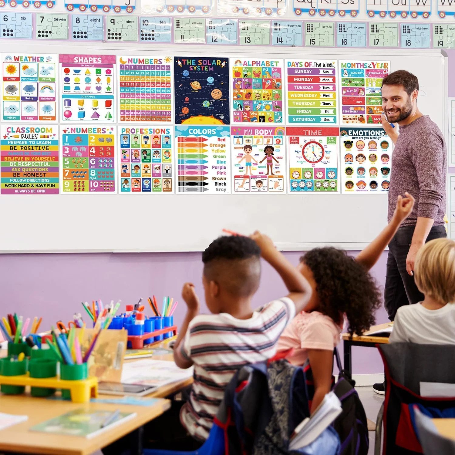 16PCS Classroom Educational Posters – Laminated Educational Posters For Toddlers