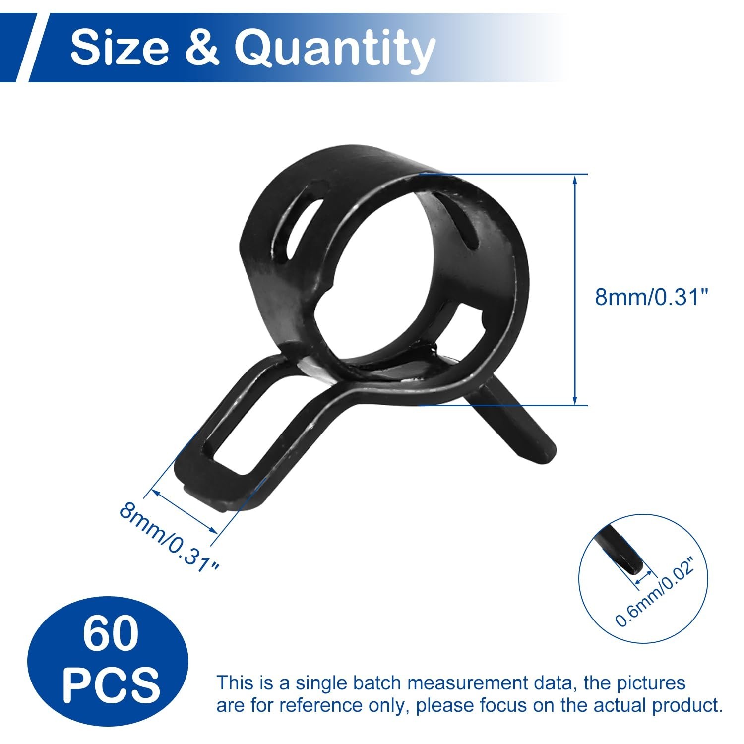 60Pcs 0.31″(8mm) ID Spring Band Hose Clamps, 5/16″ ID Fuel Line Hose Clamp, L…
