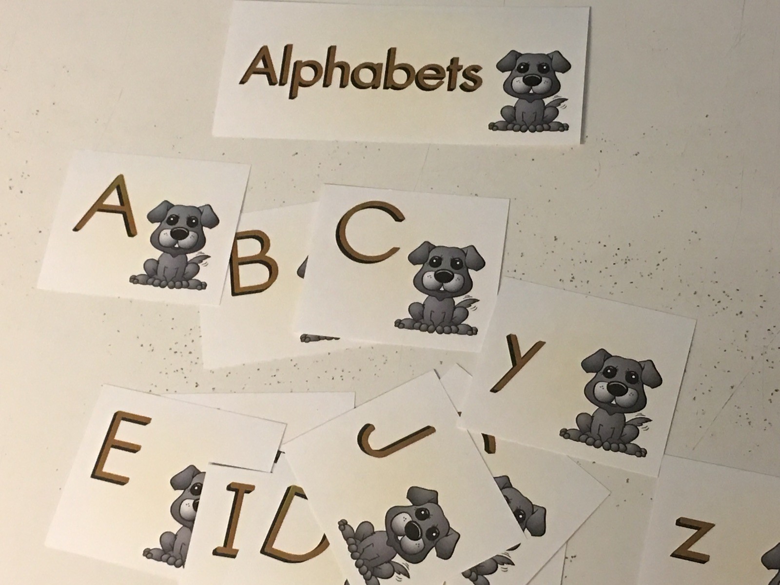 Puppy Themed Alphabet Cards – 53 Laminated Card Set- Pre-school- Kindergarten