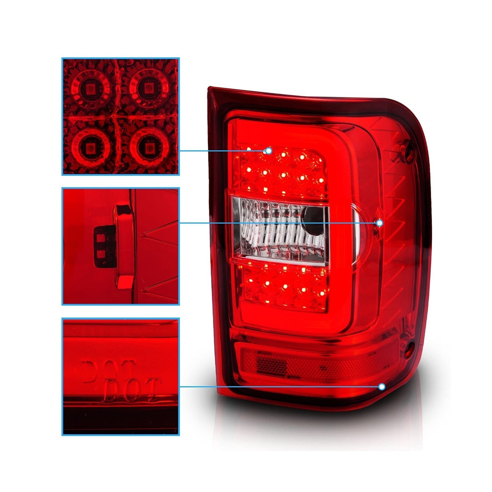 AmeriLite for 2001-2011 Ford Ranger C-Type LED Tube Ruby Red Replacement Brak…