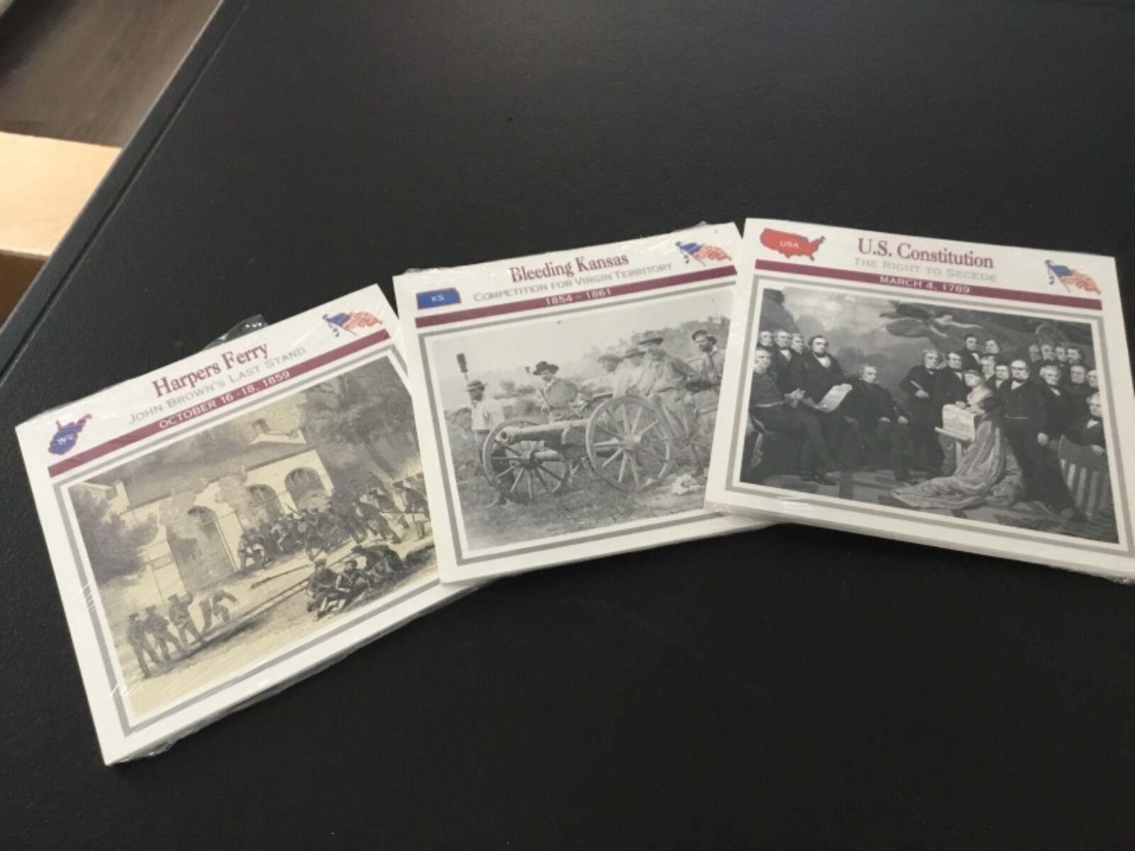 History Information Cards (3) Packs, West Virginia, Kansas, and US