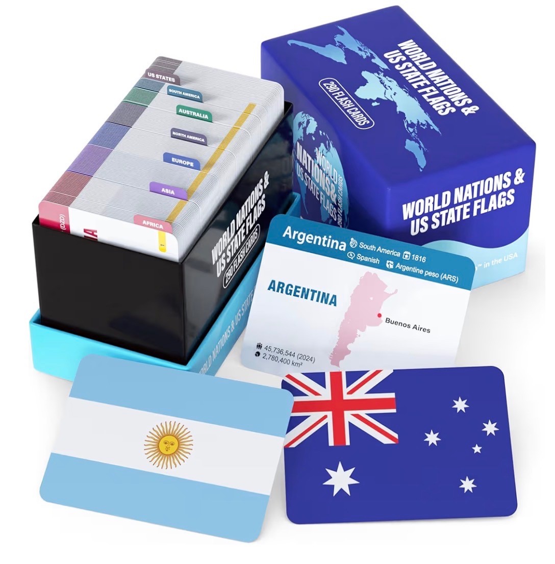 World Nations & US State Flags Flash Cards – 290 Geography Flashcards for Kids T