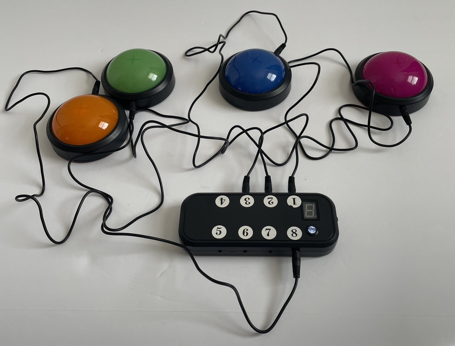 Teacher’s Choice 4 Pack Game Buzzers with Unique Loud Sounds for Each Buzzer