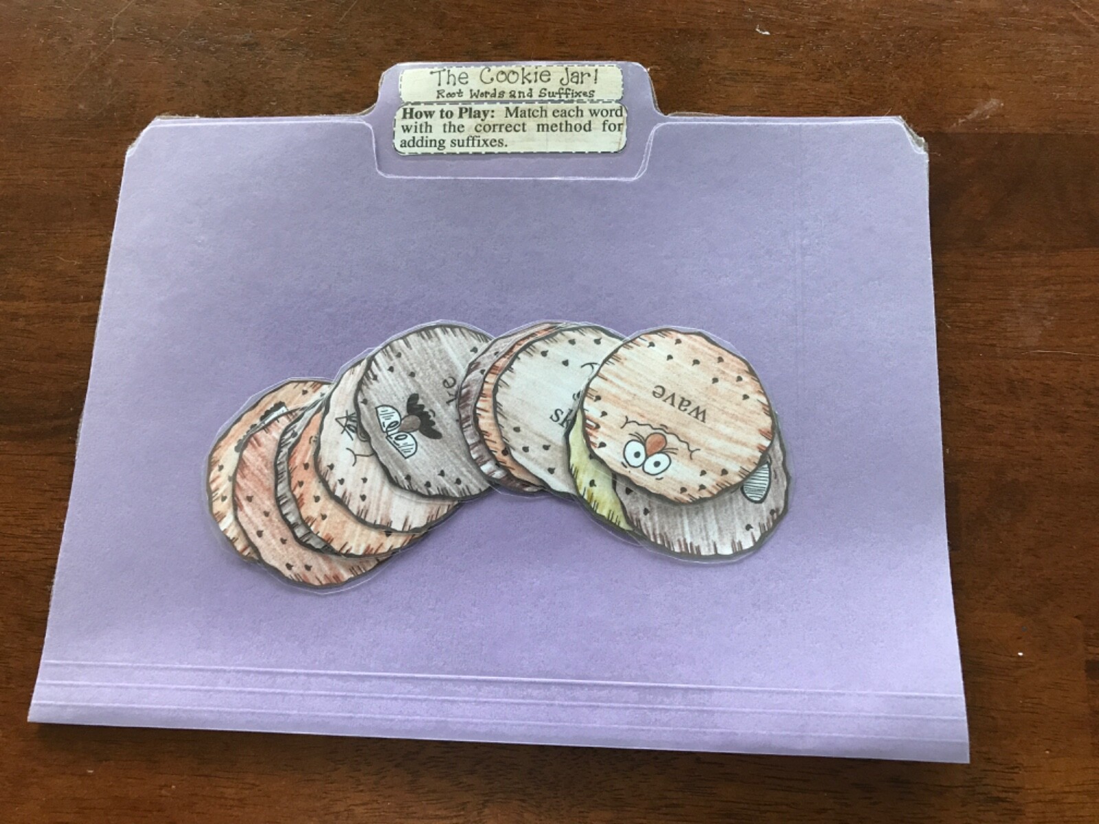 The Cookie Jar, root word suffixes” 3-4 grades language arts file folder game