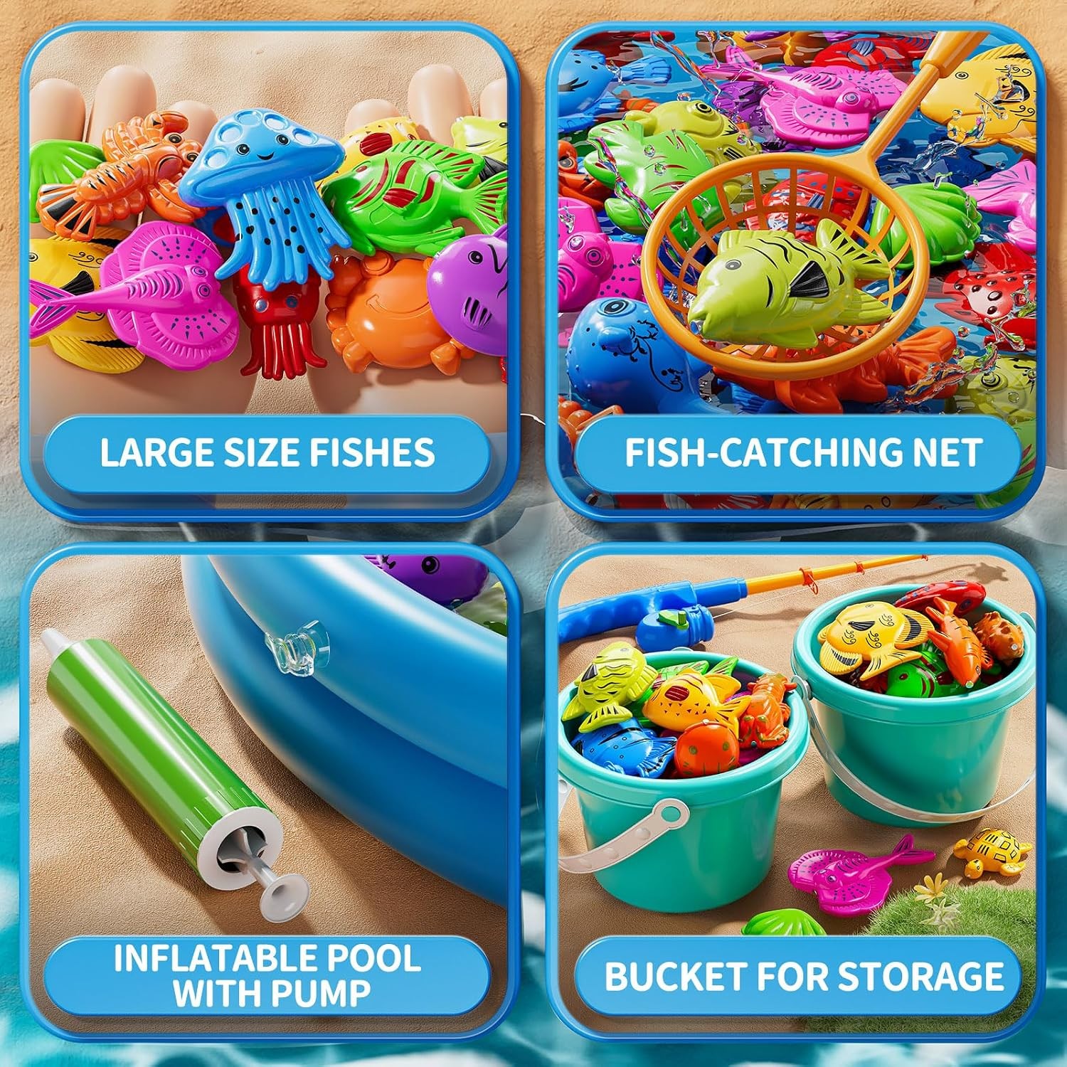 JUKUDAHU Magnet Fishing Toys Game Floating Fish Inflatable Pool Pole Rod
