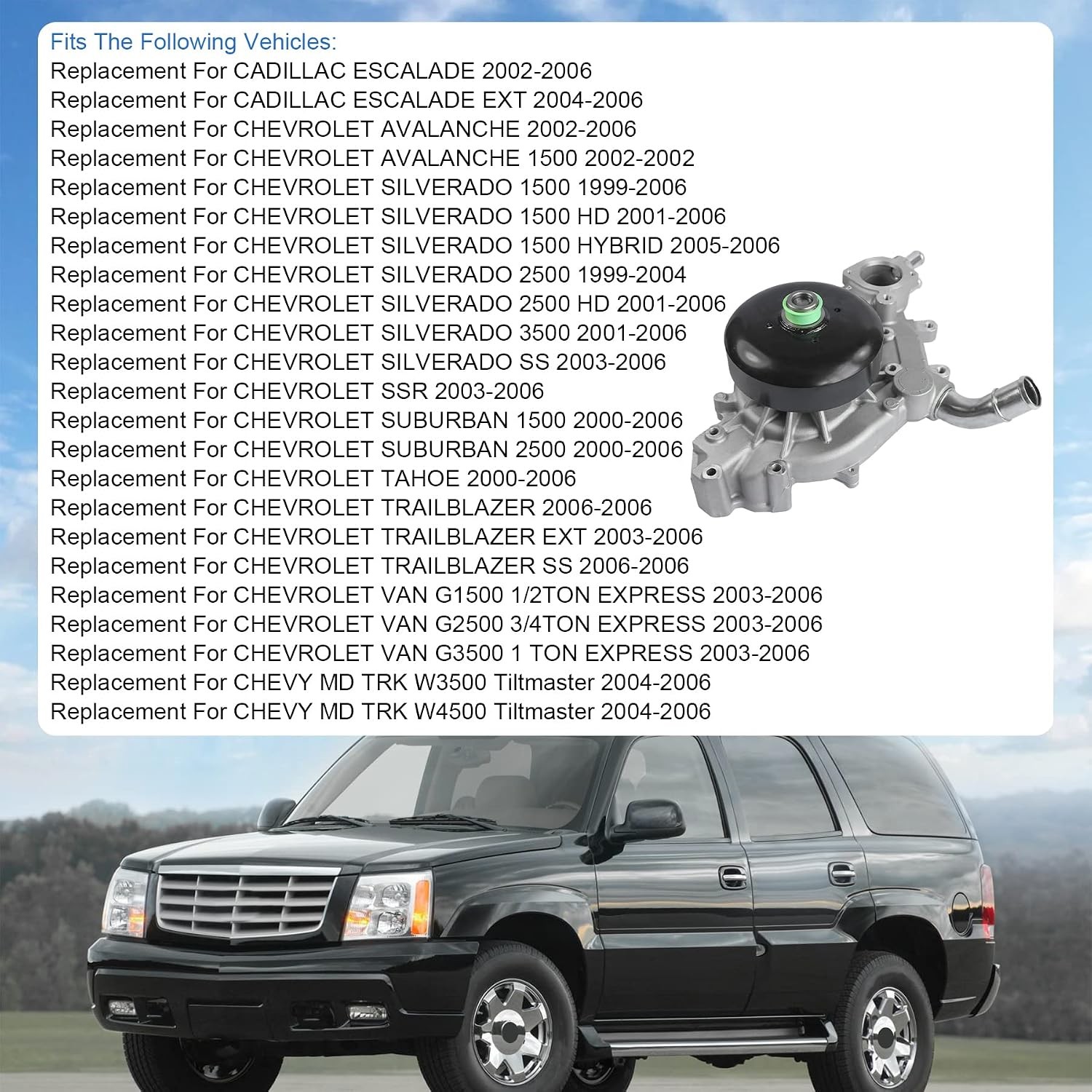 GM 5.3L Water Pump w Gasket Chevy GMC Tahoe Yukon