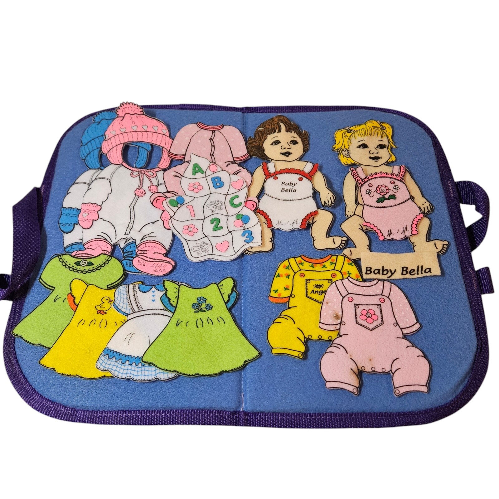 Felt Flannel Baby Girl Doll Twins Clothes Accesories Story Board Carrying Case
