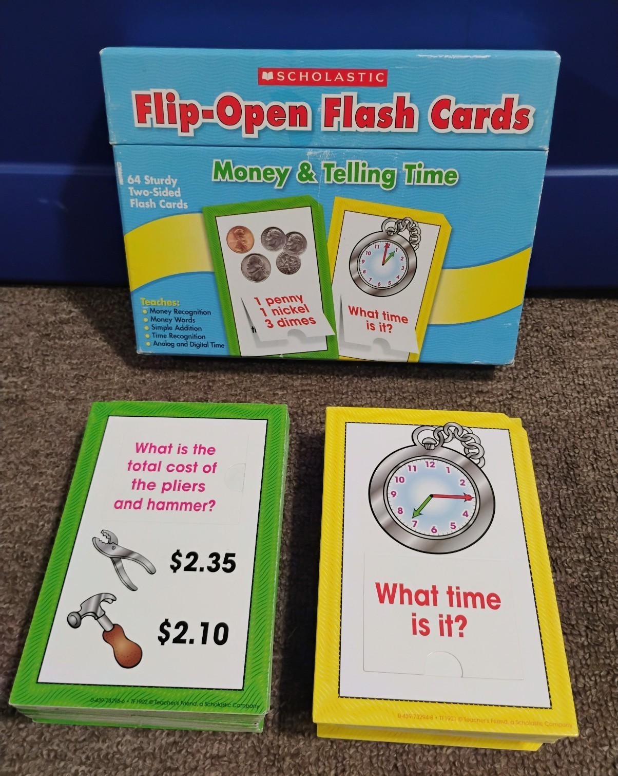 Scholastic Flip-Open Flash Cards Money & Telling Time COMPLETE