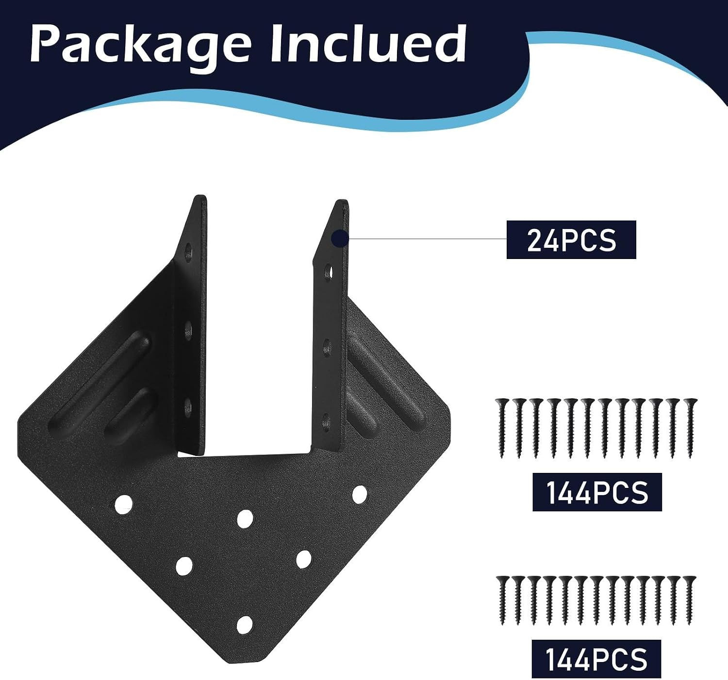 24 Pcs Hurricane Tie,14-Gauge(2Mm) Heavy Duty Joist Hangers,Black Powder Coating